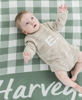Gingham Name Blanket - Lily Pad