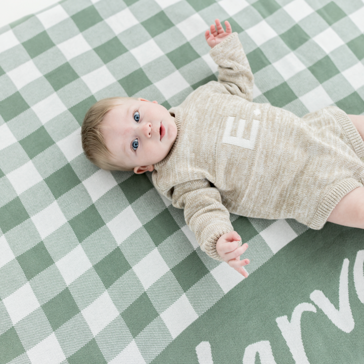 Gingham Name Blanket in Lily Pad - personalised and made to order by Namely Co, view 2