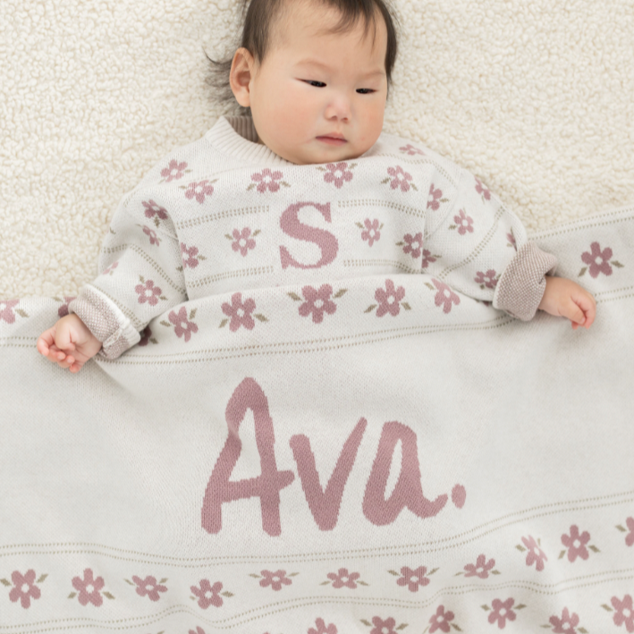 Name Blanket in Floral Oatmeal &amp; Rose Bloom - personalised and made to order by Namely Co, view 4