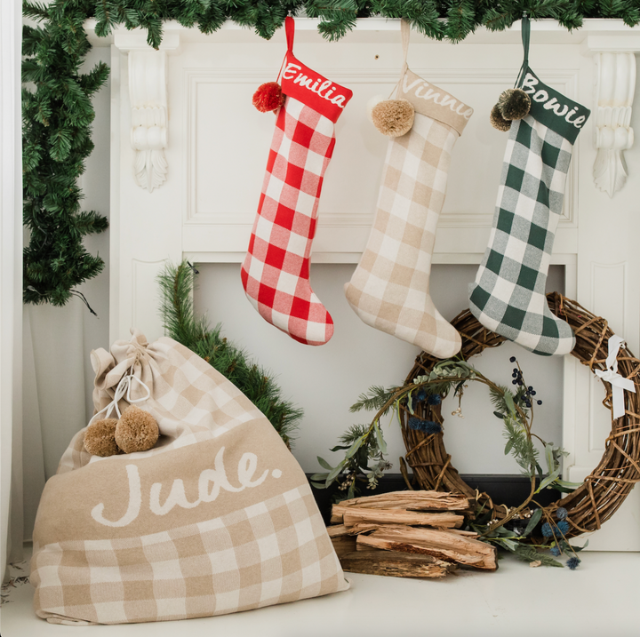 Classic Christmas Santa Sack in Light Camel Gingham - personalised and made to order by Namely Co, view 2