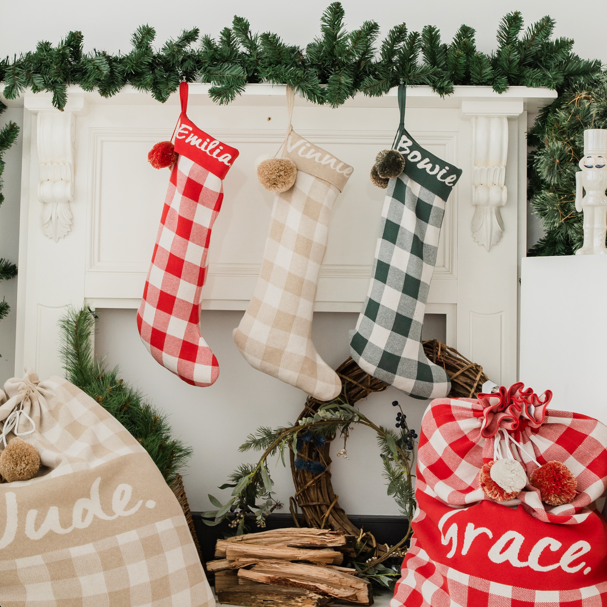 Classic Christmas Santa Stocking in Dark Forest Gingham - personalised and made to order by Namely Co, view 2