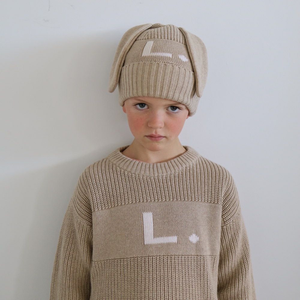 
                  
                    Load image into Gallery viewer, Bunny Beanie Light Camel &amp;amp; Ivory
                  
                