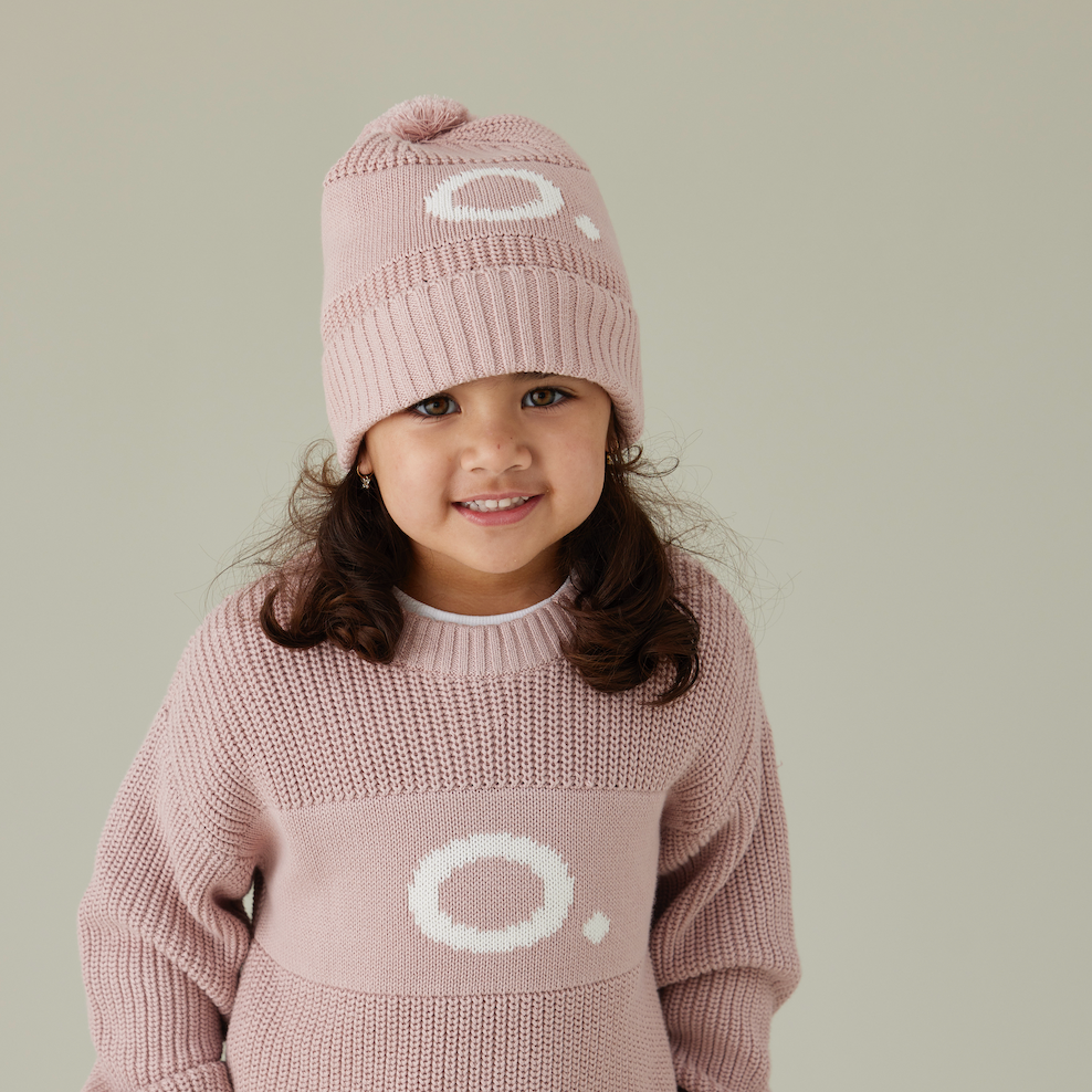 Chunky Knit Letter Beanie in Ballet - personalised and made to order by Namely Co