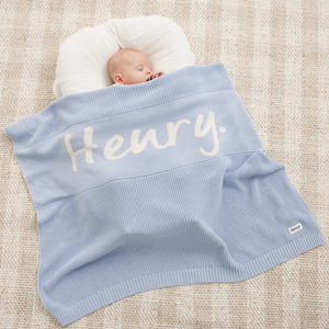 
                  
                    Load image into Gallery viewer, Chunky Knit Name Blanket - Kentucky Blue
                  
                