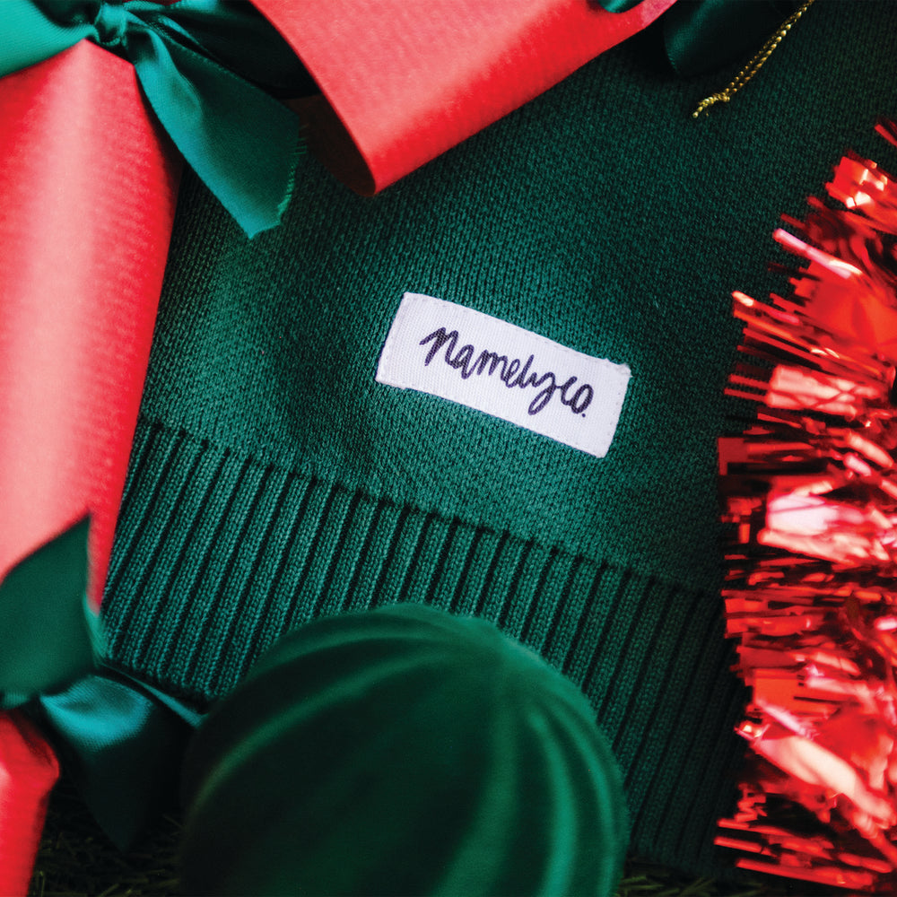 
                  
                    Load image into Gallery viewer, Green blanket with a &amp;#39;Namelylo&amp;#39; label surrounded by Christmas decorations.
                  
                