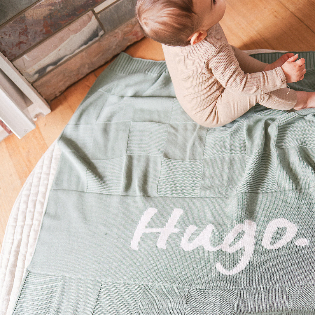 Checkerboard Name Blanket in Lily Pad - personalised and made to order by Namely Co, view 9