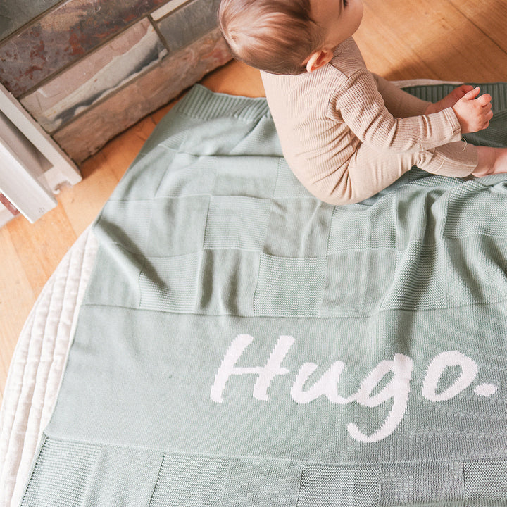 Checkerboard Name Blanket in Lily Pad - personalised and made to order by Namely Co, view 9