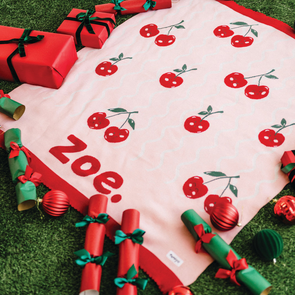 
                  
                    Load image into Gallery viewer, Cherry Squiggle Name Blanket
                  
                