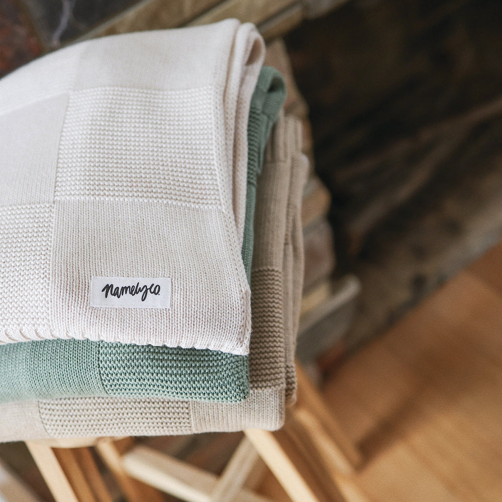 
                  
                    Load image into Gallery viewer, Checkerboard Name Blanket - Oatmeal
                  
                