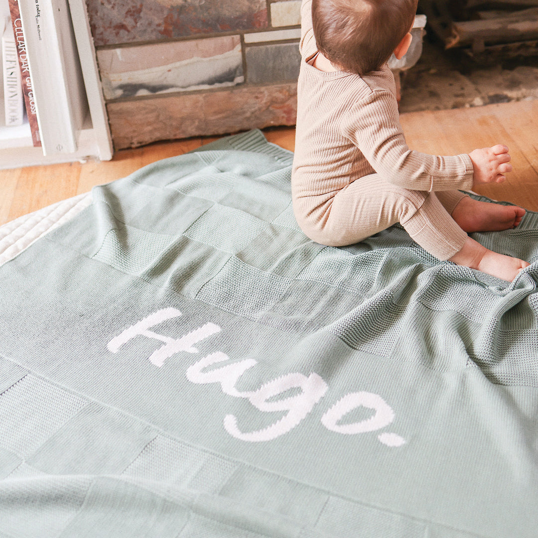 Checkerboard Name Blanket in Lily Pad - personalised and made to order by Namely Co, view 10