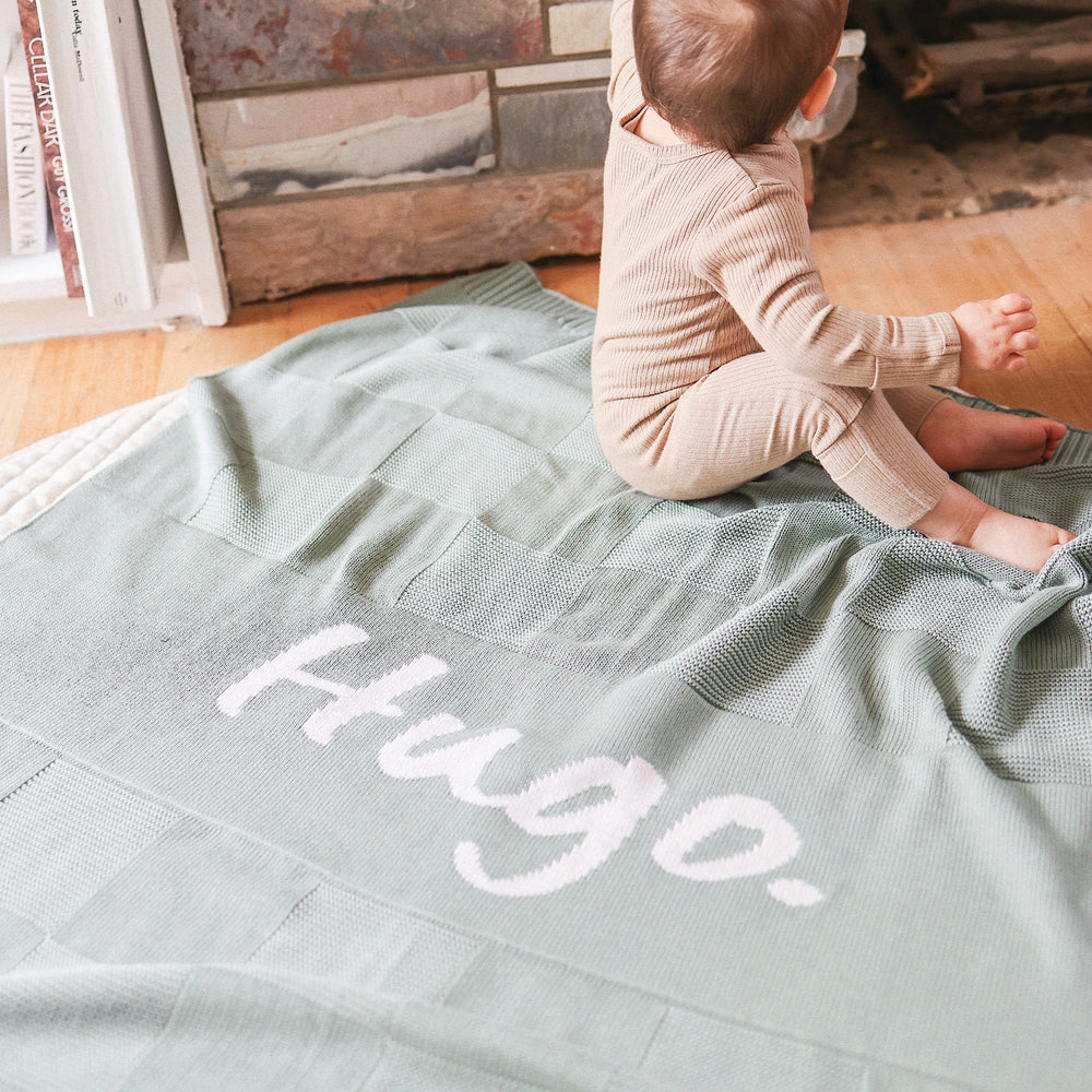 
                  
                    Load image into Gallery viewer, Checkerboard Name Blanket - Lilypad
                  
                