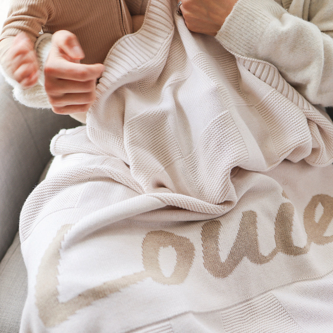 Checkerboard Name Blanket in Oatmeal - personalised and made to order by Namely Co, view 2