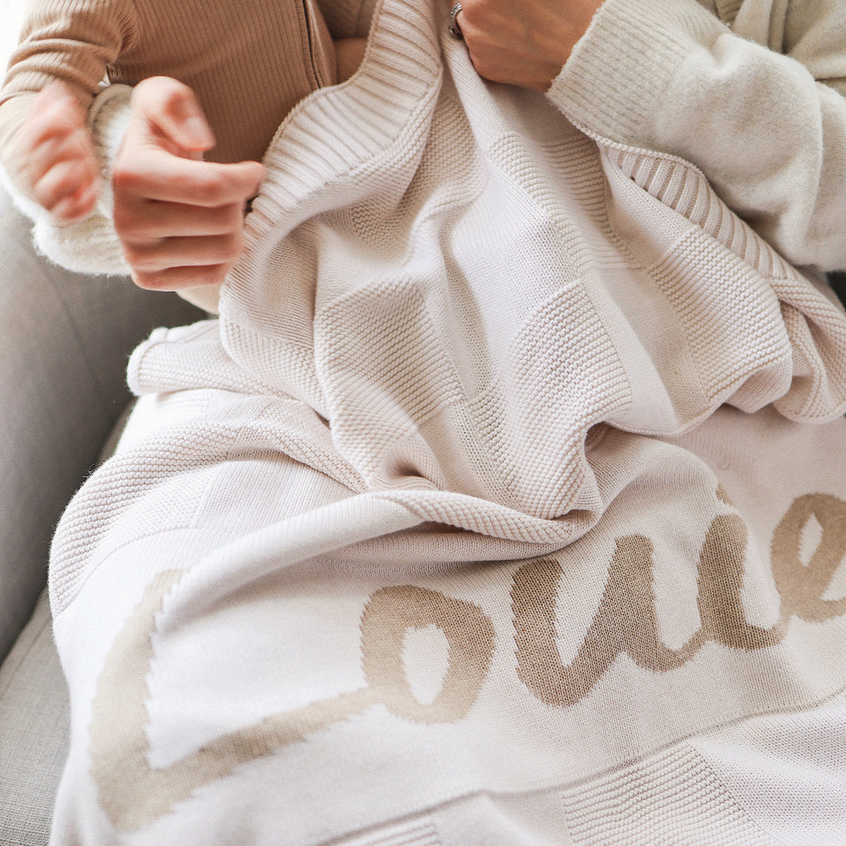 Checkerboard Name Blanket in Oatmeal - personalised and made to order by Namely Co, view 2