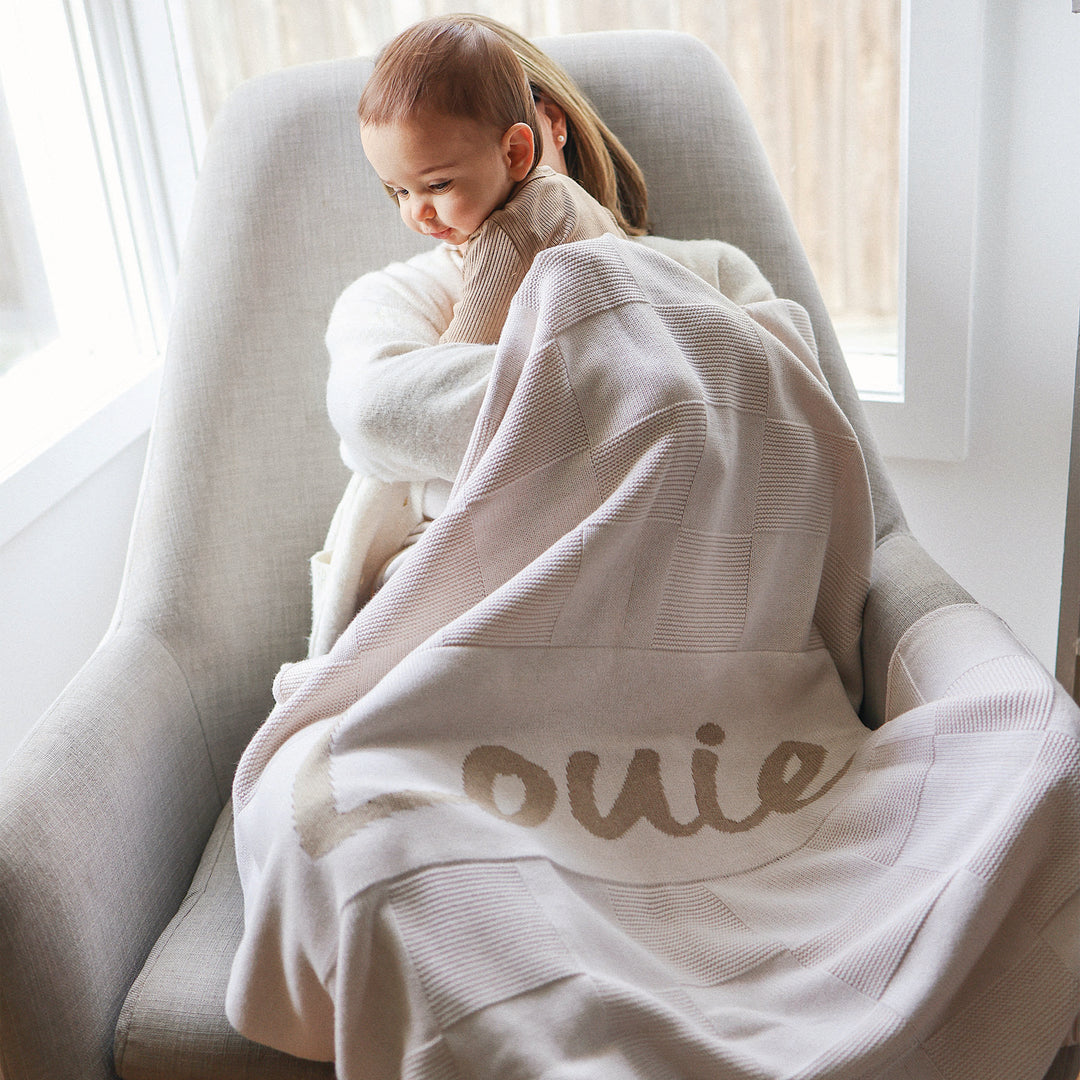 Checkerboard Name Blanket in Oatmeal - personalised and made to order by Namely Co, view 11
