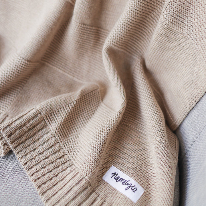 Checkerboard Name Blanket in Light Camel - personalised and made to order by Namely Co