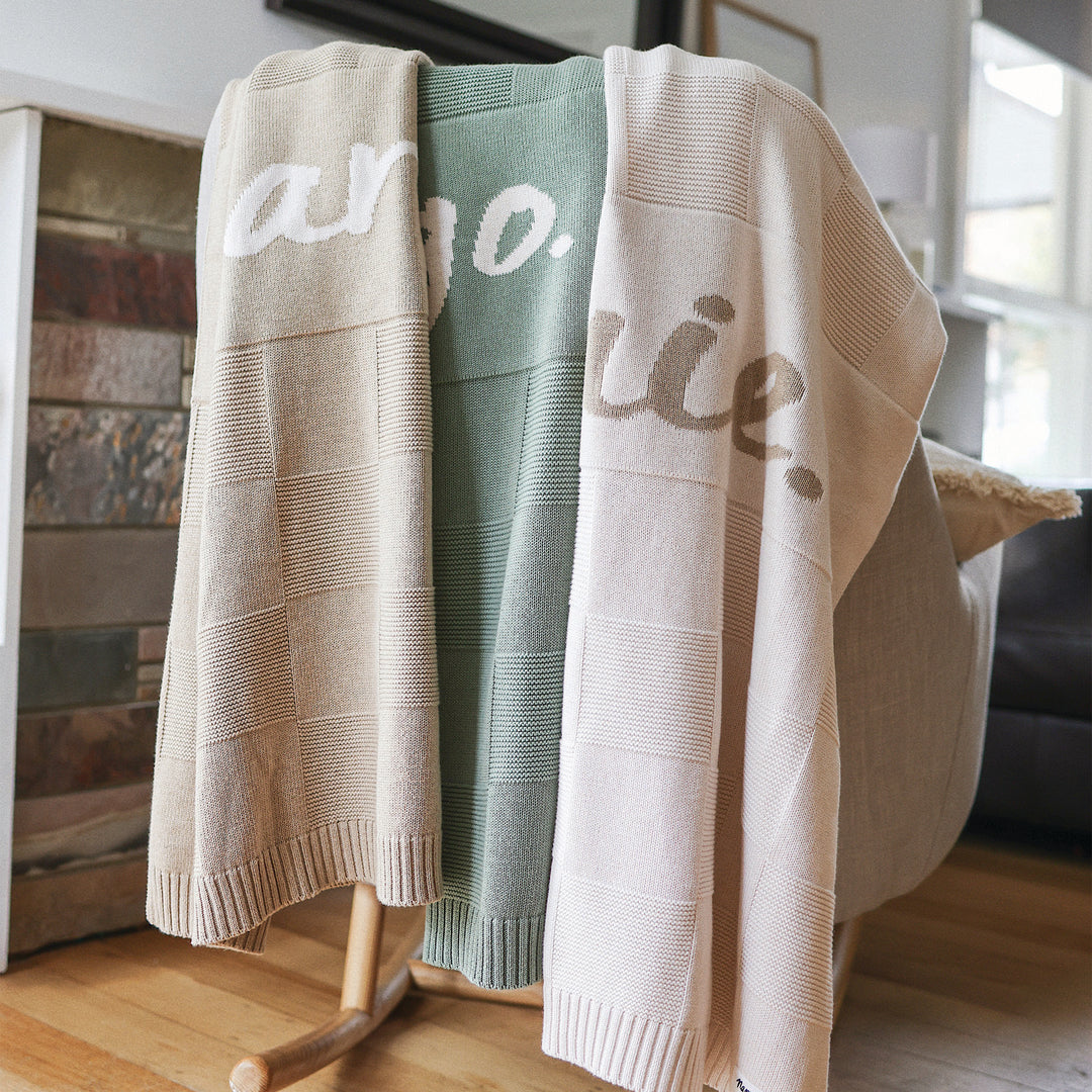 Checkerboard Name Blanket in Lily Pad - personalised and made to order by Namely Co, view 4