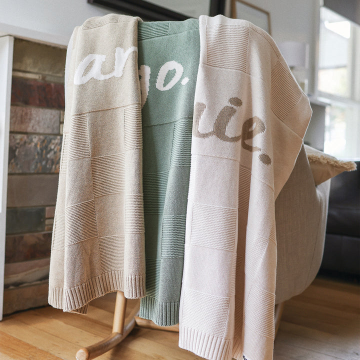 Checkerboard Name Blanket in Lily Pad - personalised and made to order by Namely Co, view 4