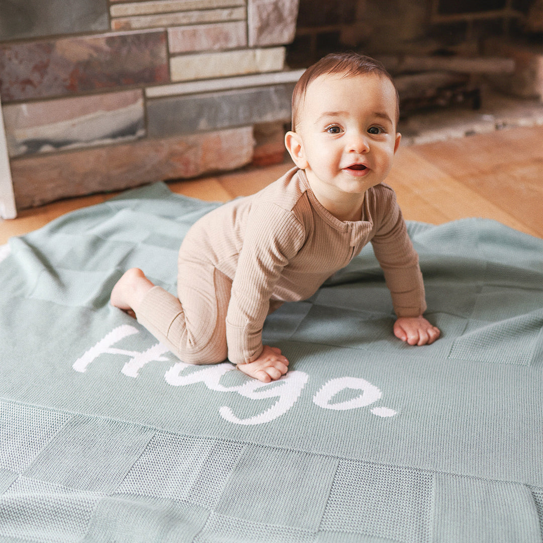 Checkerboard Name Blanket in Lily Pad - personalised and made to order by Namely Co, view 14