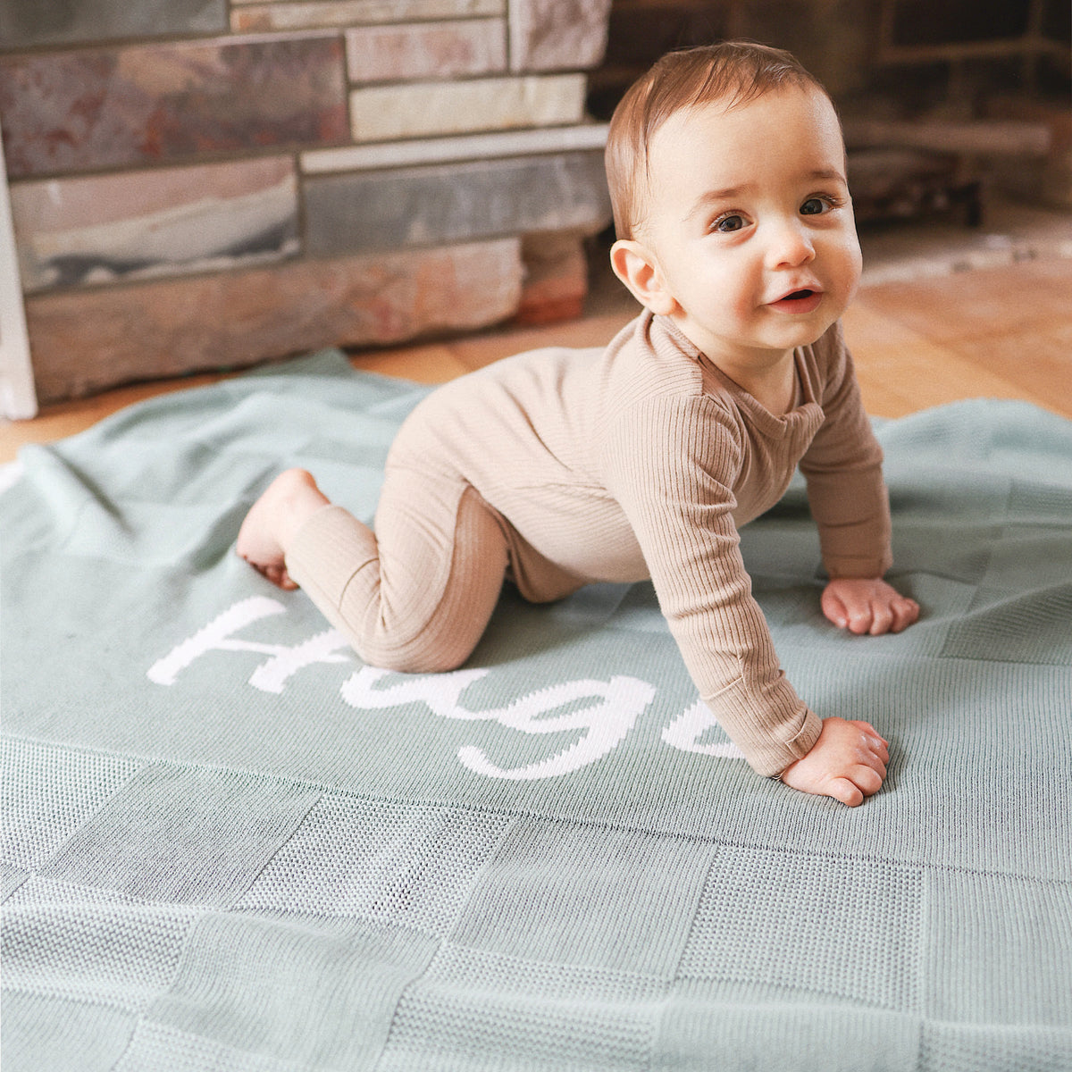 Checkerboard Name Blanket in Lily Pad - personalised and made to order by Namely Co