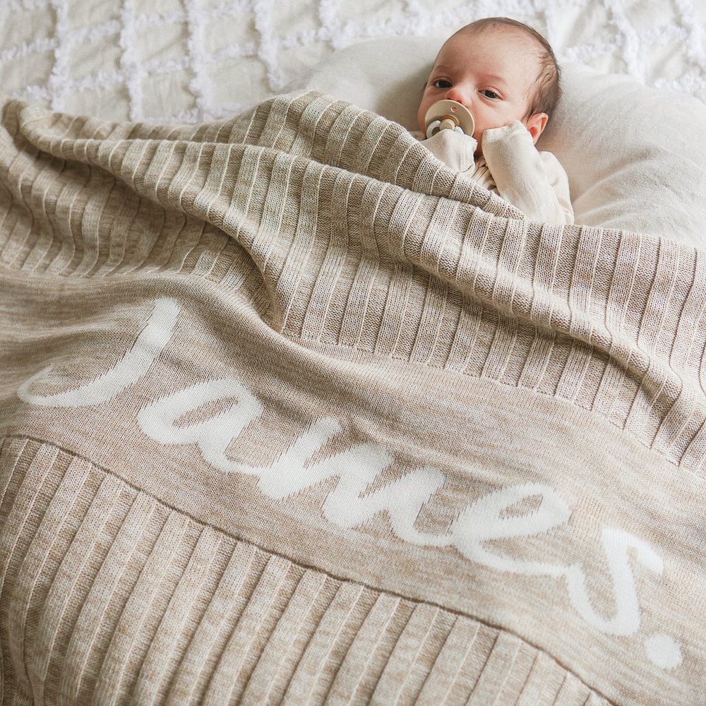 
                  
                    Load image into Gallery viewer, Rib Marle Name Blanket - Light Camel
                  
                