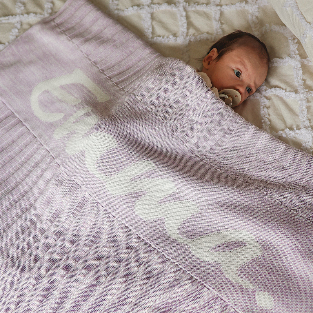 Rib Marle Name Blanket in Lilac - personalised and made to order by Namely Co