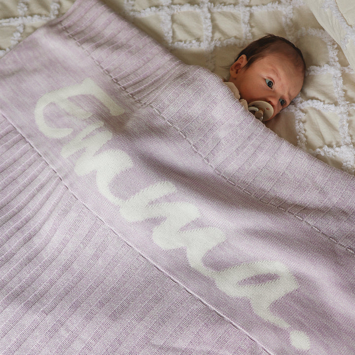 Rib Marle Name Blanket in Lilac - personalised and made to order by Namely Co