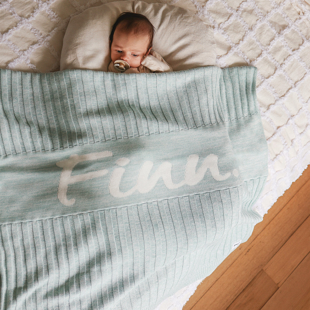 Rib Marle Name Blanket in Haze Blue - personalised and made to order by Namely Co, view 5