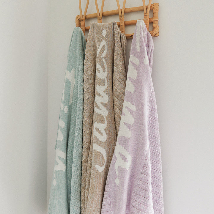 Rib Marle Name Blanket in Haze Blue - personalised and made to order by Namely Co, view 3