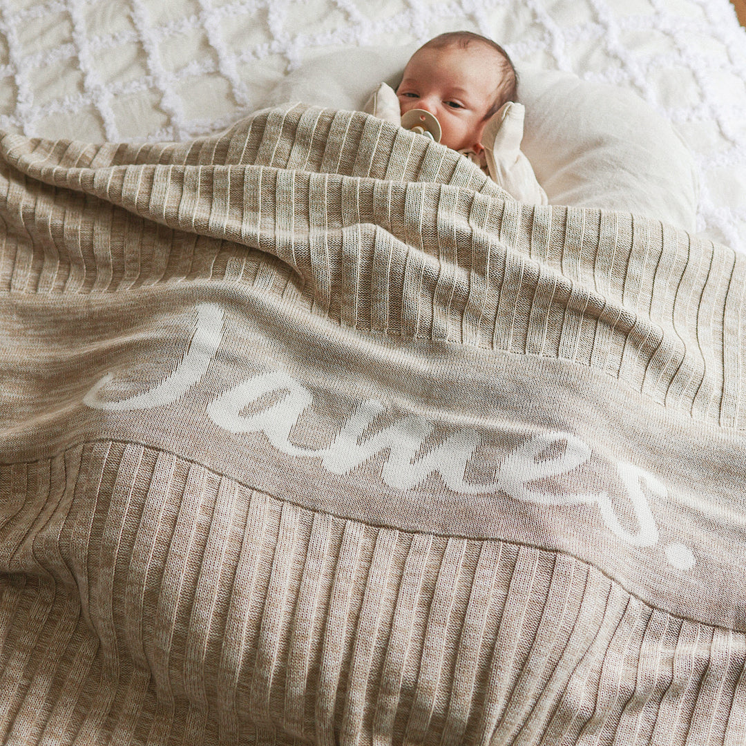 Rib Marle Name Blanket in Light Camel - personalised and made to order by Namely Co
