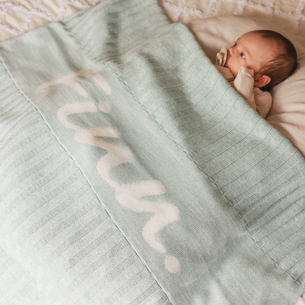 Rib Marle Name Blanket - Haze Blue