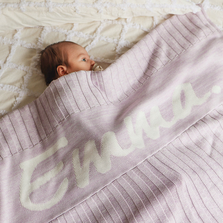 Rib Marle Name Blanket in Lilac - personalised and made to order by Namely Co, view 3
