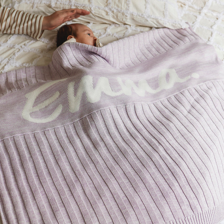 Rib Marle Name Blanket in Lilac - personalised and made to order by Namely Co, view 5