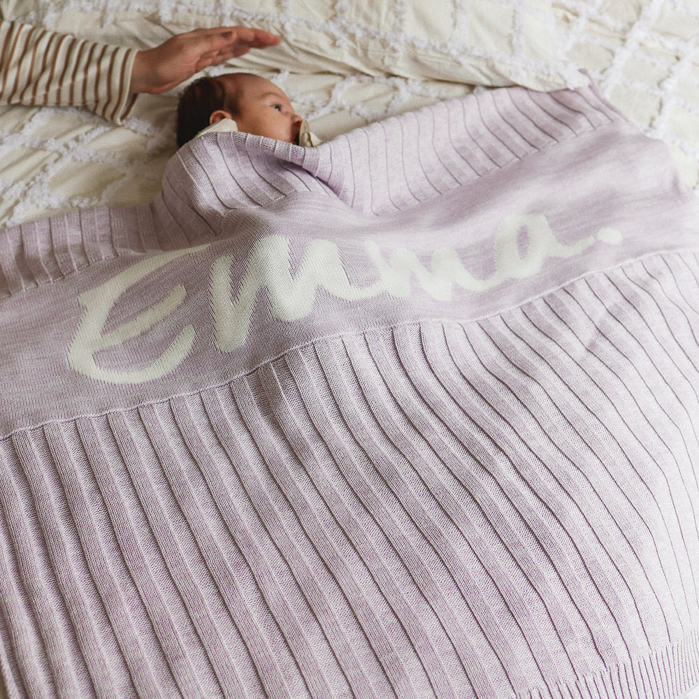 
                  
                    Load image into Gallery viewer, Rib Marle Name Blanket - Lilac
                  
                
