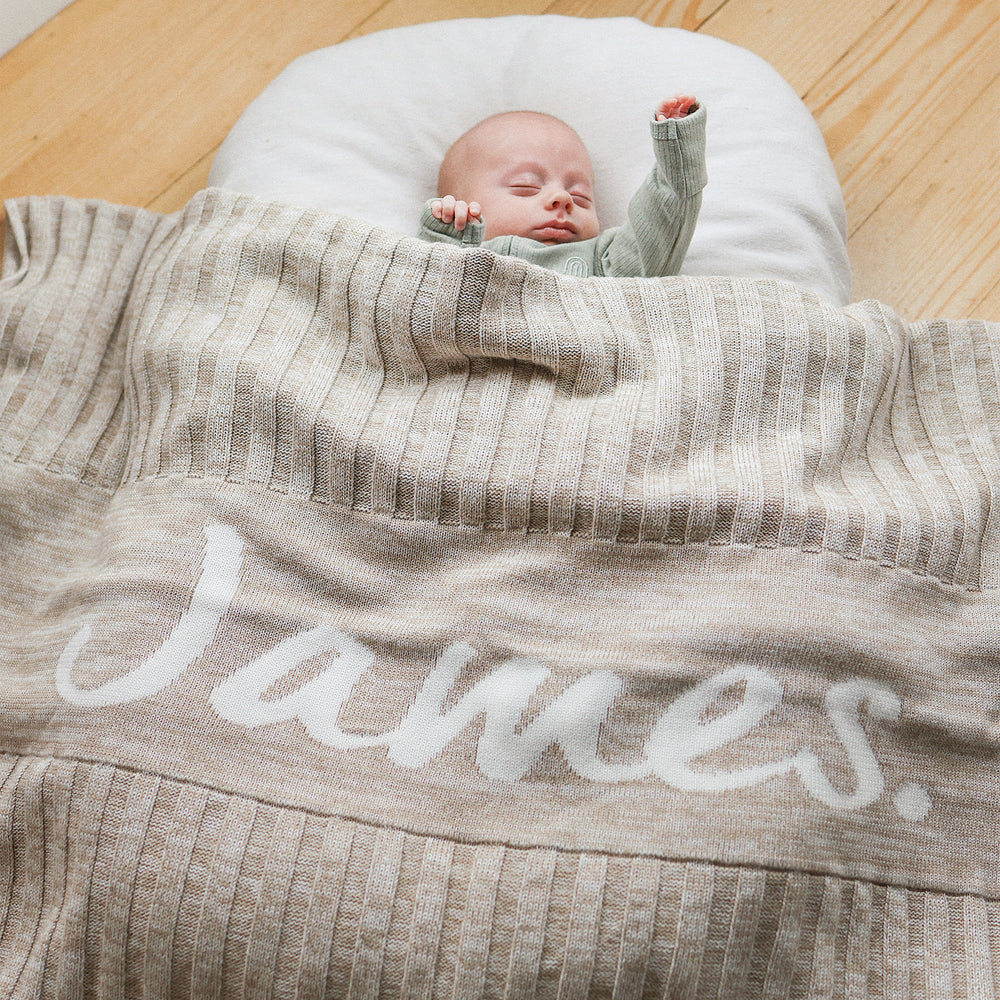 
                  
                    Load image into Gallery viewer, Rib Marle Name Blanket - Light Camel
                  
                