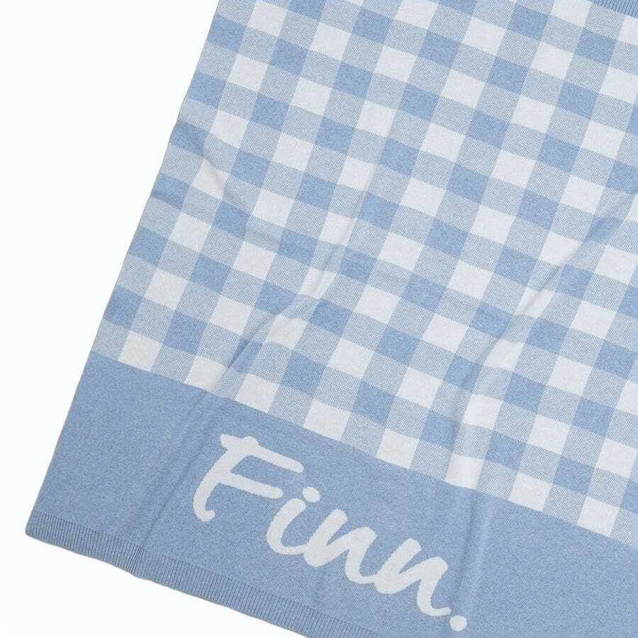 
                  
                    Load image into Gallery viewer, Gingham Check Blue Marl &amp;amp; Ivory Personalised Name Blanket
                  
                
