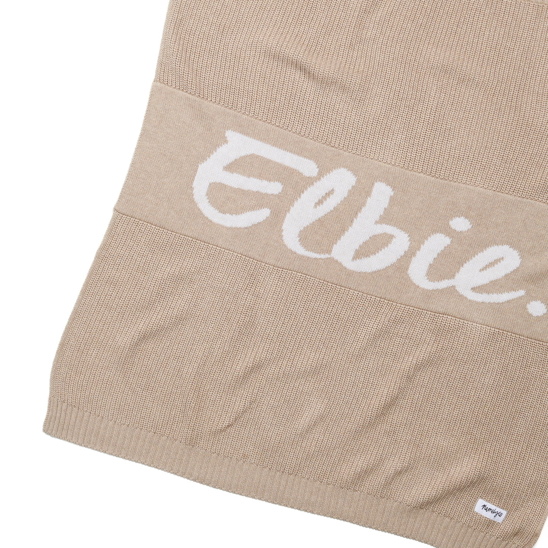 Chunky Knit Name Blanket in Light Camel - personalised and made to order by Namely Co, view 3