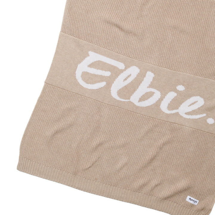 Chunky Knit Name Blanket in Light Camel - personalised and made to order by Namely Co, view 3