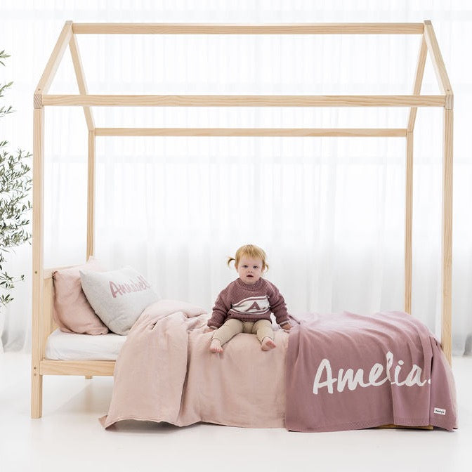 Classic Name Blanket in Rose Bloom - personalised and made to order by Namely Co