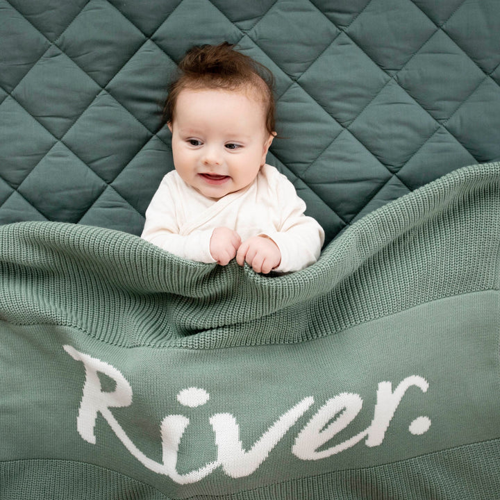 Chunky Knit Name Blanket in Lily Pad - personalised and made to order by Namely Co, view 5