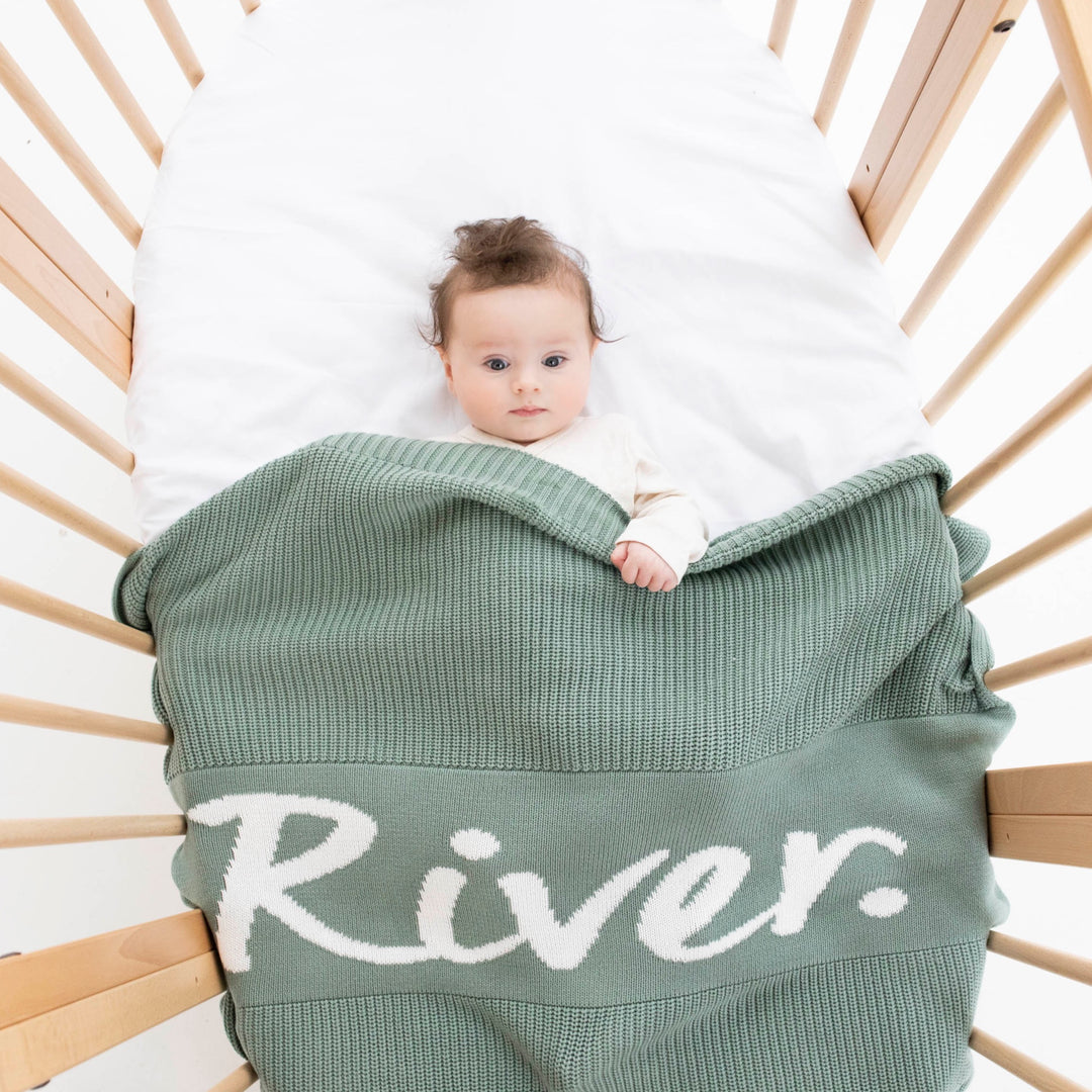 Chunky Knit Name Blanket in Lily Pad - personalised and made to order by Namely Co, view 2