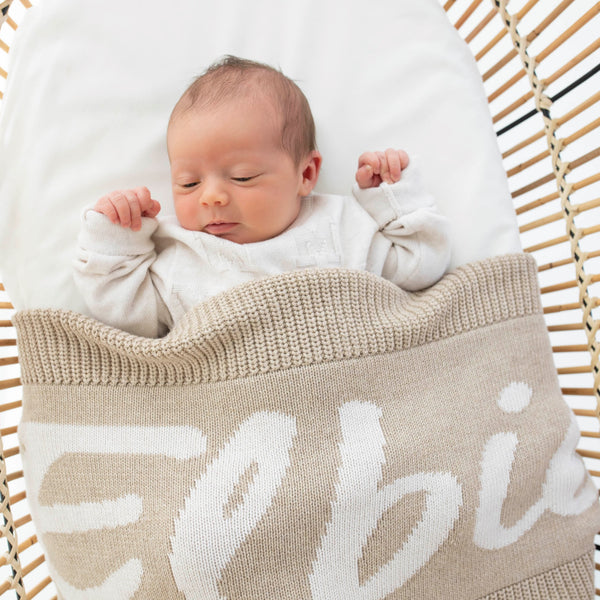Chunky Knit Name Blanket - Light Camel