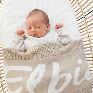 
                  
                    Load image into Gallery viewer, Chunky Knit Name Blanket - Light Camel
                  
                