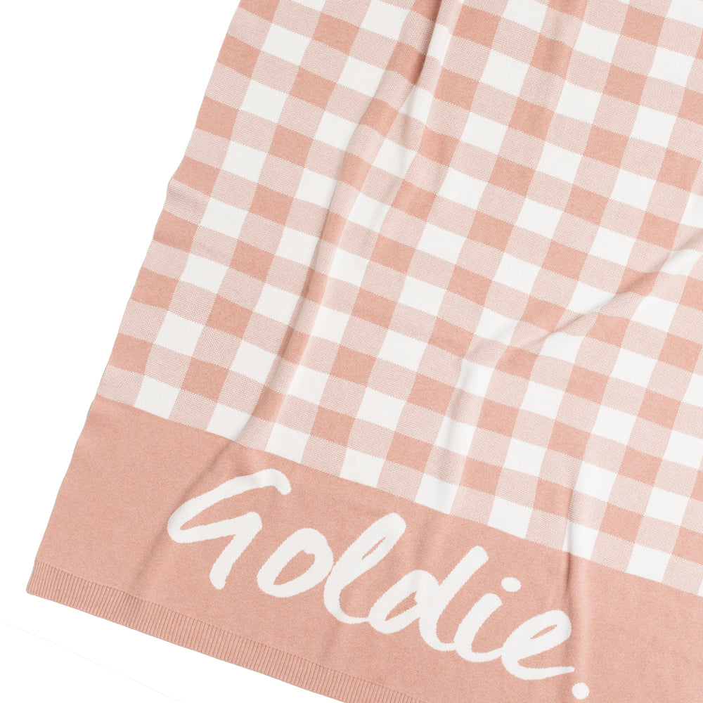 
                  
                    Load image into Gallery viewer, Gingham Check Misty Rose Marl &amp;amp; Ivory Personalised Name Blanket
                  
                