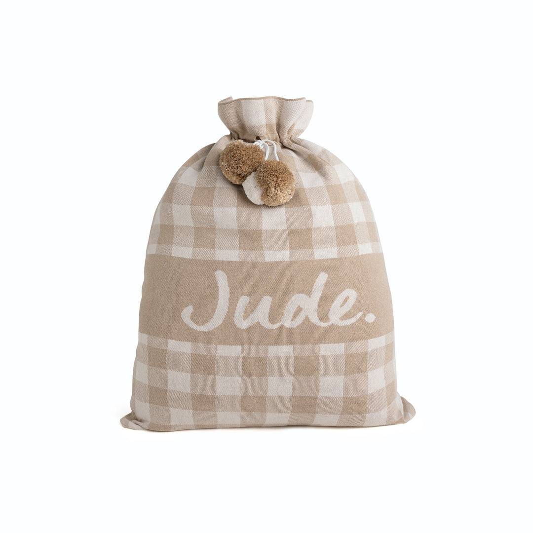 Classic Christmas Santa Sack in Light Camel Gingham - personalised and made to order by Namely Co