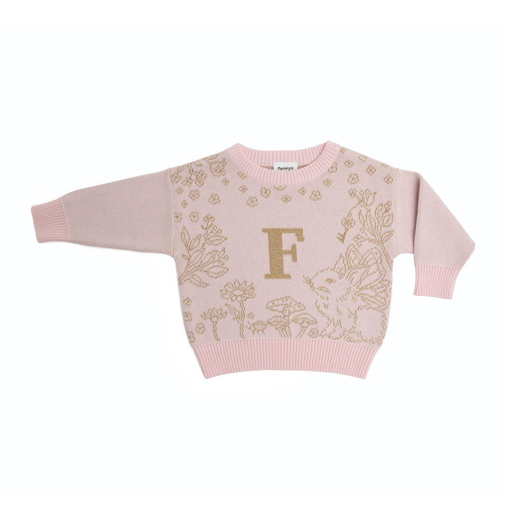 Fleur Harris Letter Jumper - Pastel Pink & Gold Lurex