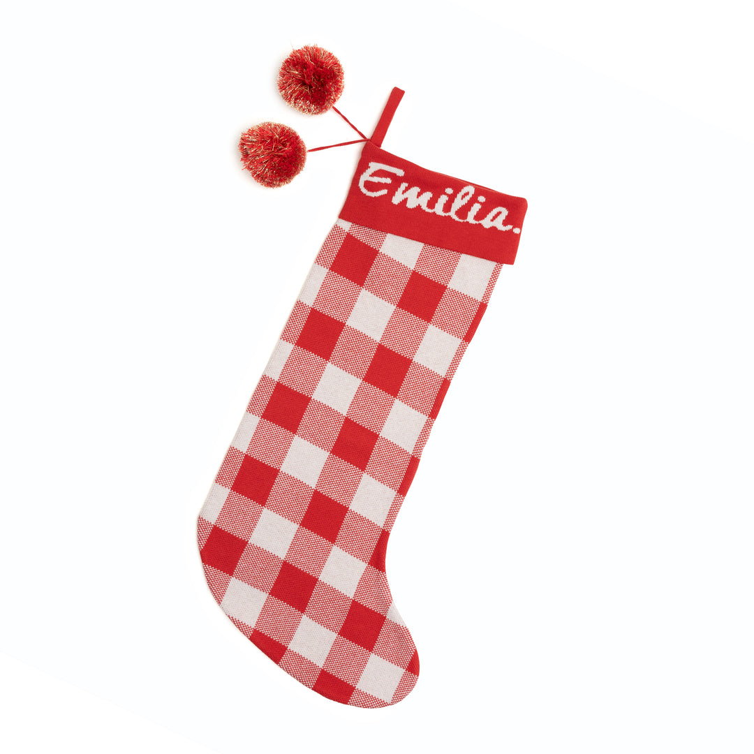 Classic Christmas Santa Stocking in Red Gingham - personalised and made to order by Namely Co