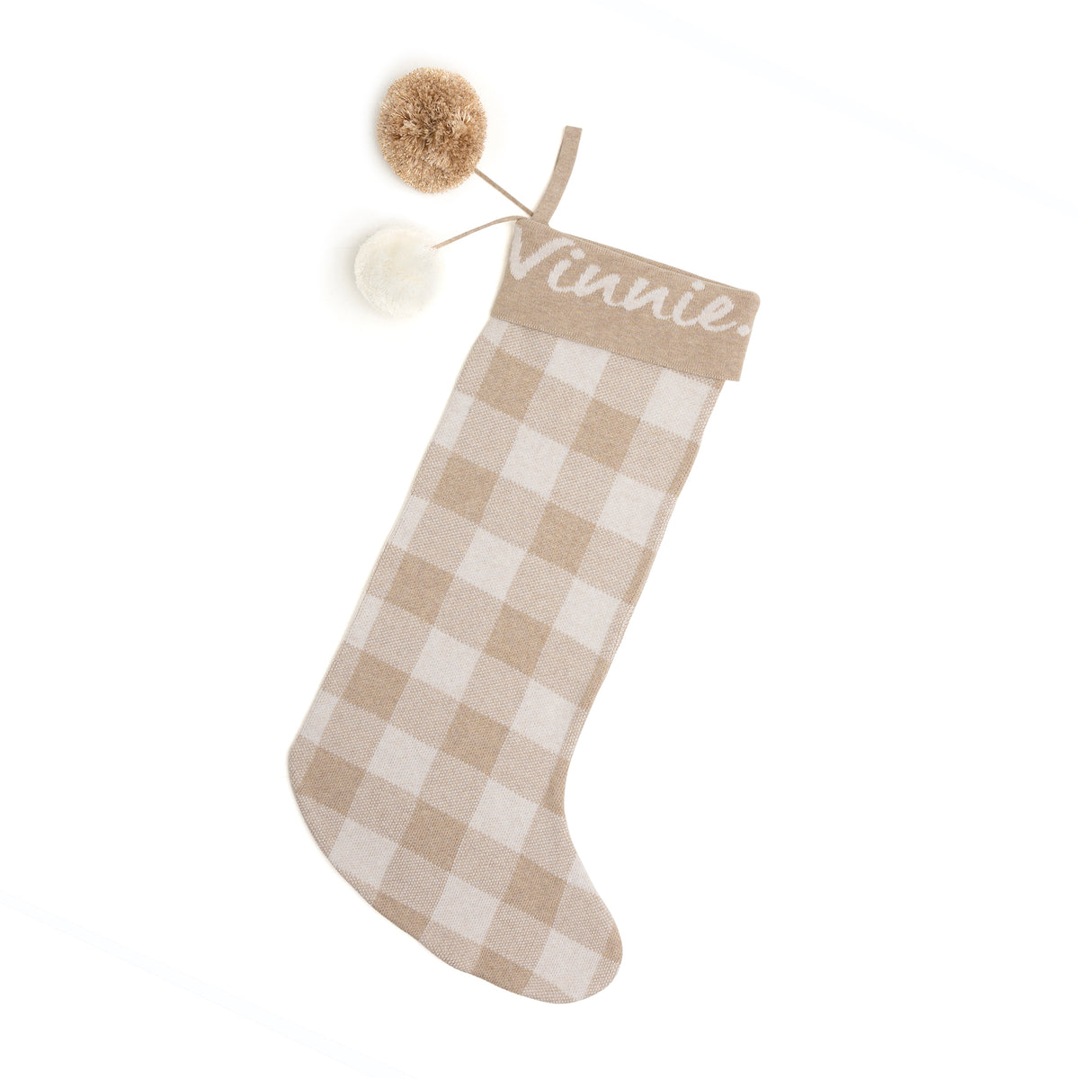 Classic Christmas Santa Stocking in Light Camel Gingham - personalised and made to order by Namely Co