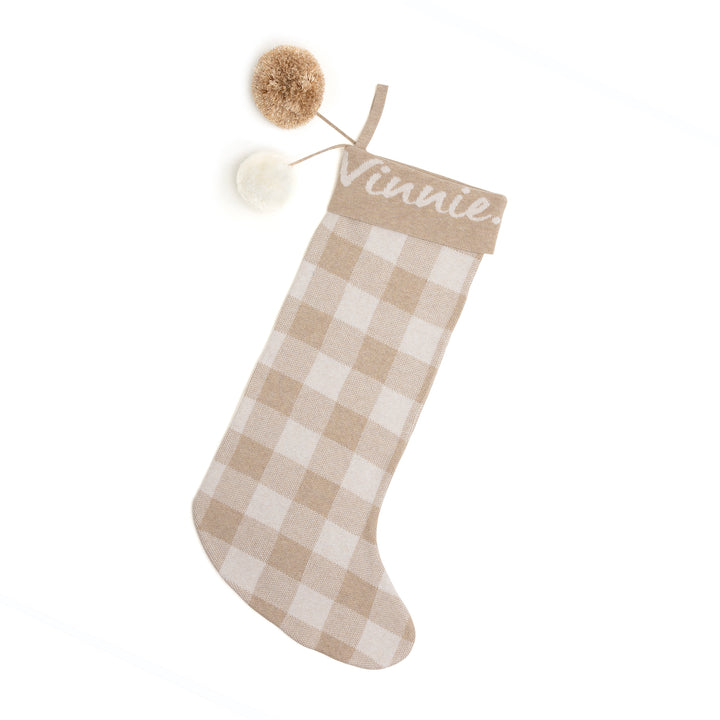 Classic Christmas Santa Stocking in Light Camel Gingham - personalised and made to order by Namely Co