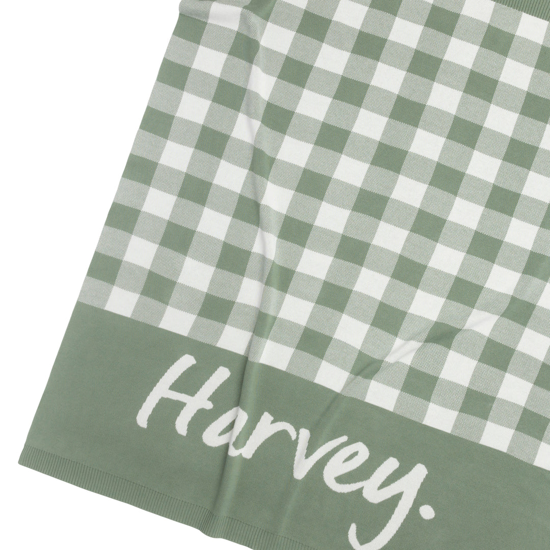 Gingham Name Blanket in Lily Pad - personalised and made to order by Namely Co, view 3