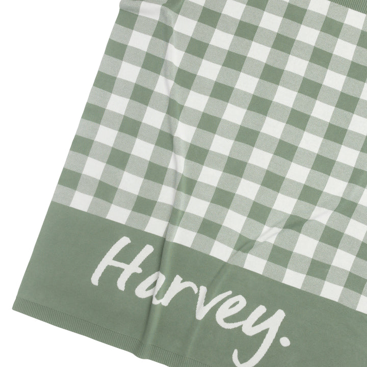 Gingham Name Blanket in Lily Pad - personalised and made to order by Namely Co, view 3